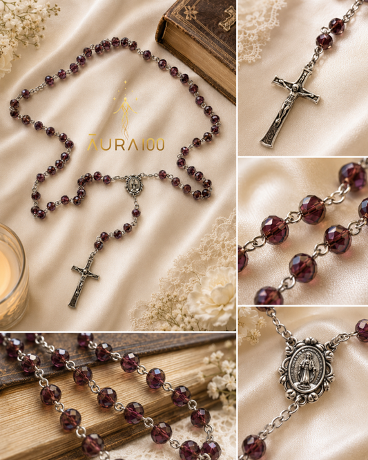 Garnet Wine Faceted Crystal Rosary