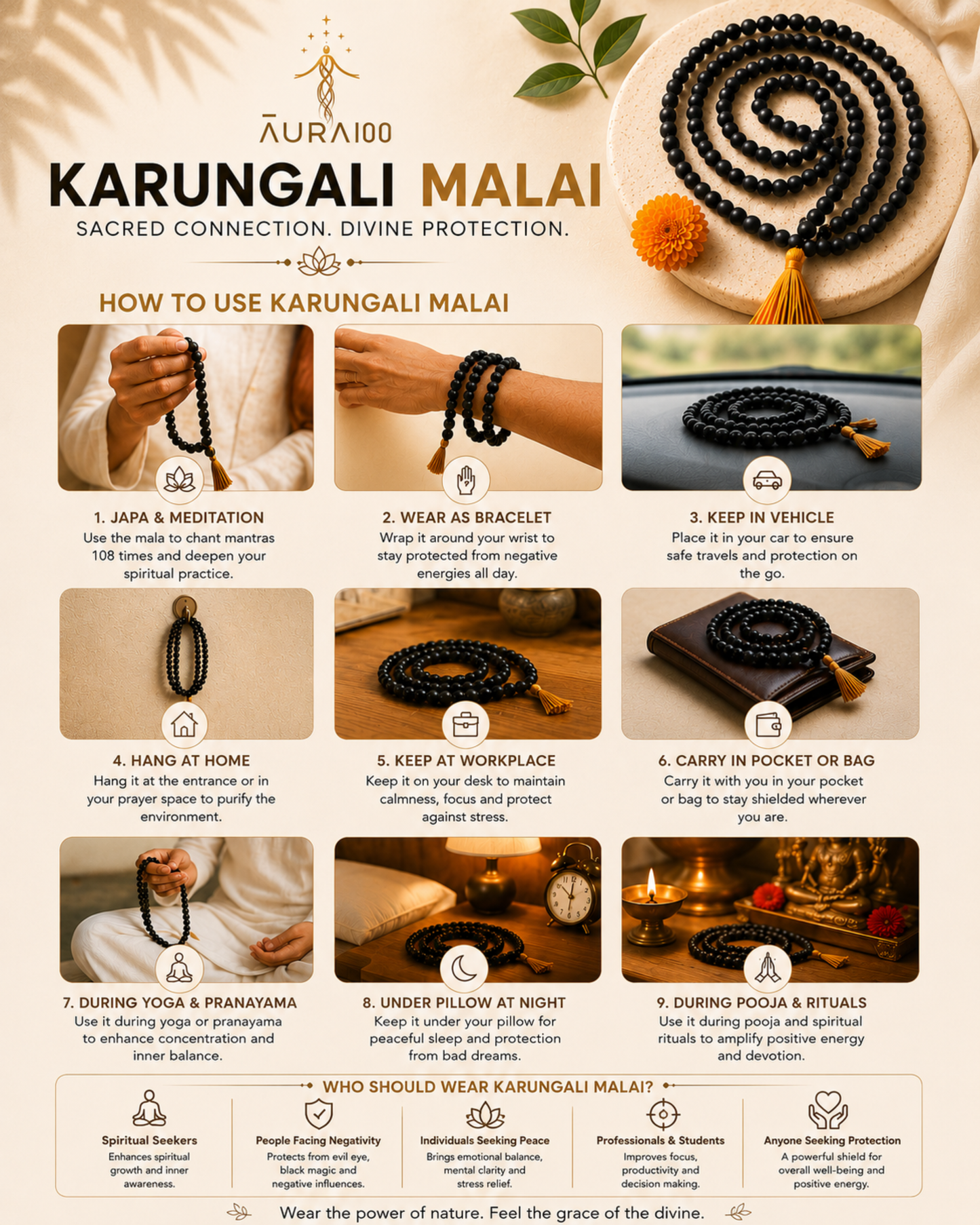 Authentic Ebony Wood Meditation Mala