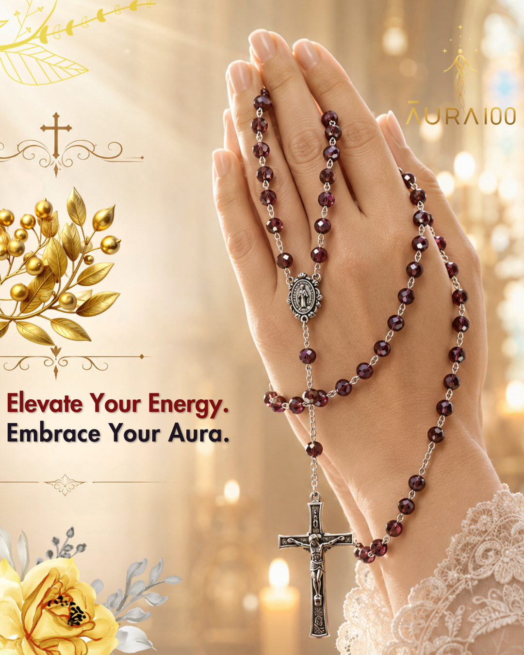 Garnet Wine Faceted Crystal Rosary