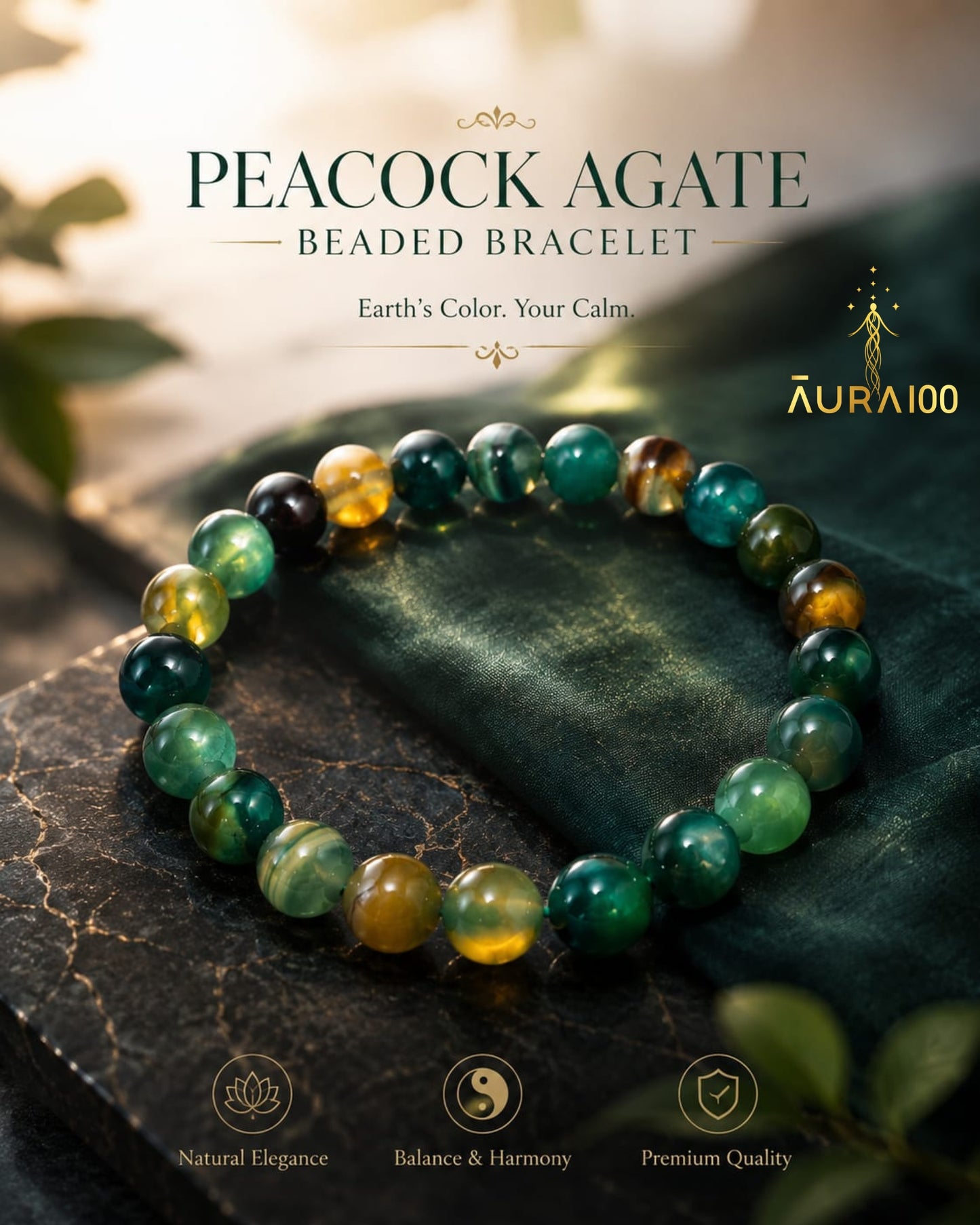 Peacock Agate Natural Stone Spiritual Healing Bracelet