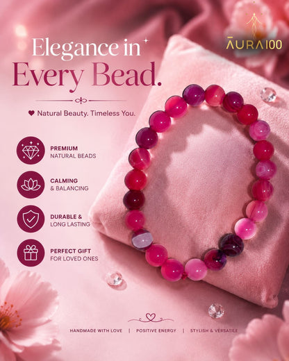 Pink Banded Agate Natural Stone Spiritual Healing Bracelet