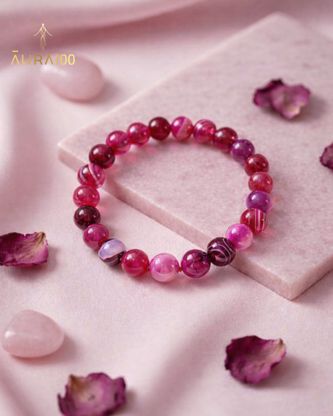 Pink Banded Agate Natural Stone Spiritual Healing Bracelet