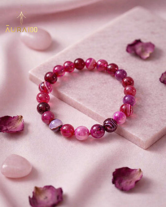 Pink Banded Agate Natural Stone Spiritual Healing Bracelet