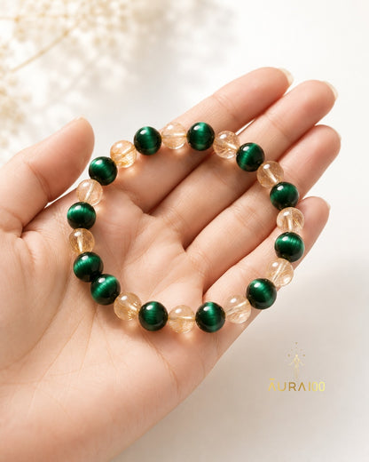 Emerald Quartz and Gold Rutile Natural Stone Spiritual Harmony Bracelet