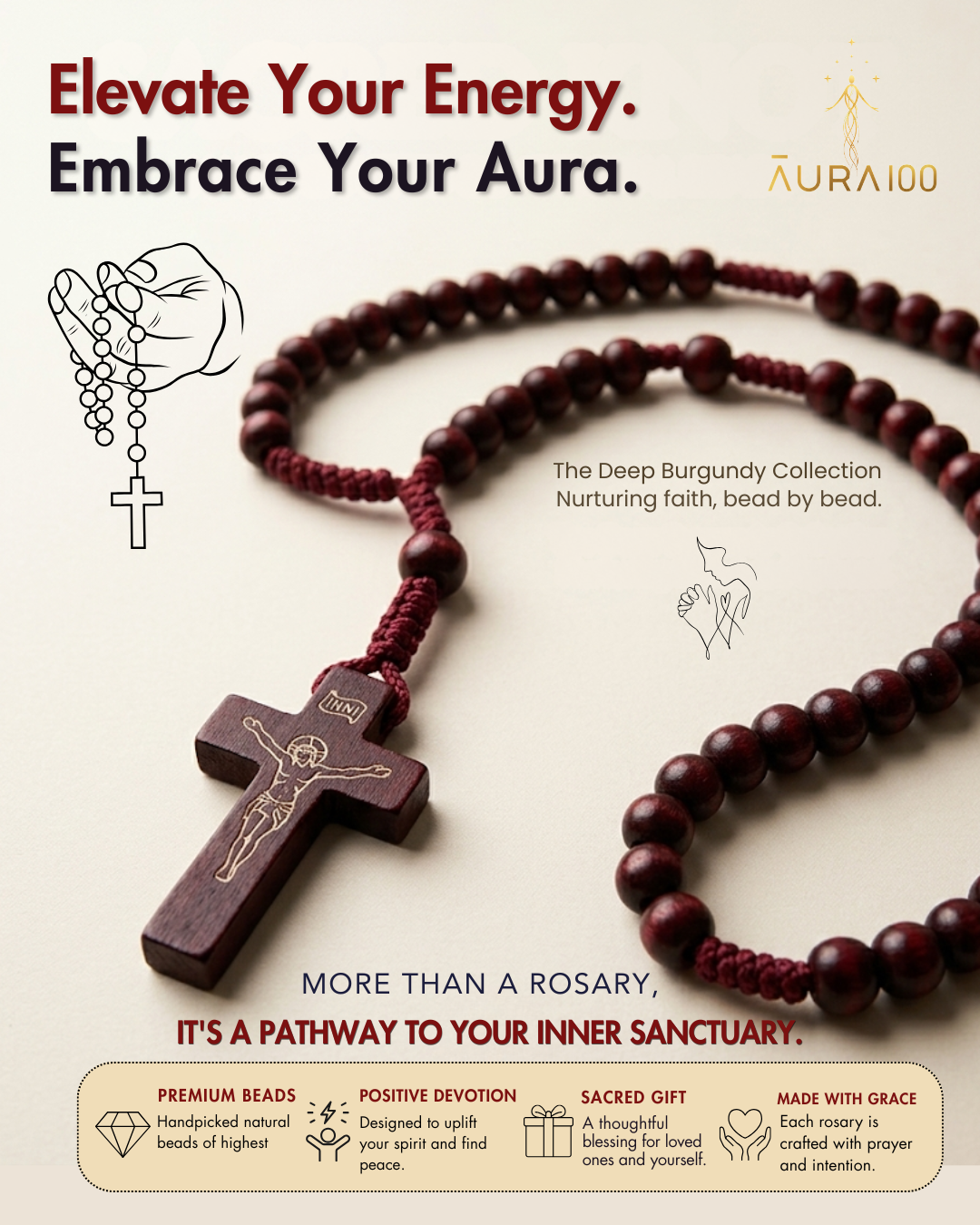 Deep Burgundy Wooden Rosary