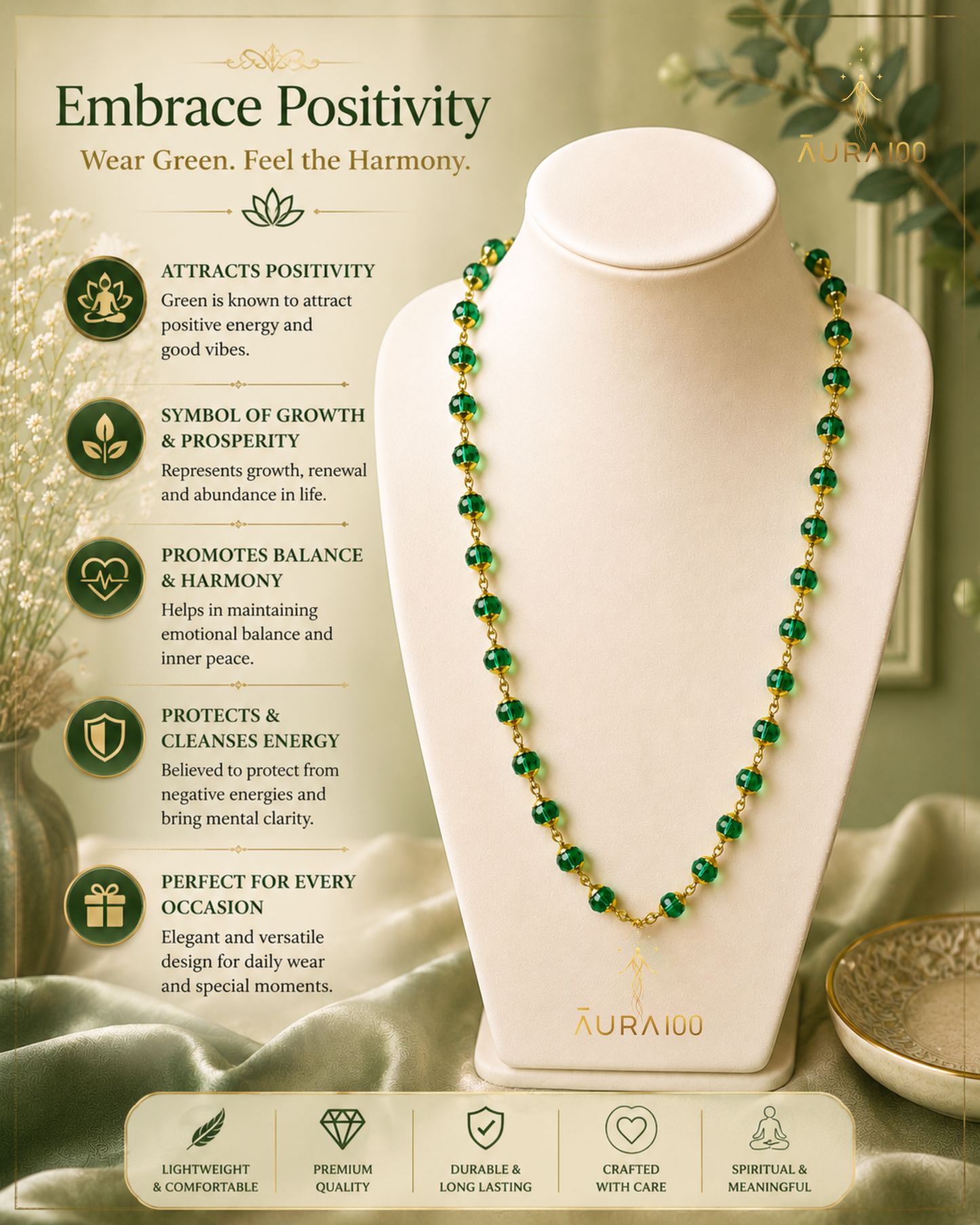 Premium Green Crystal Spiritual Healing Necklace