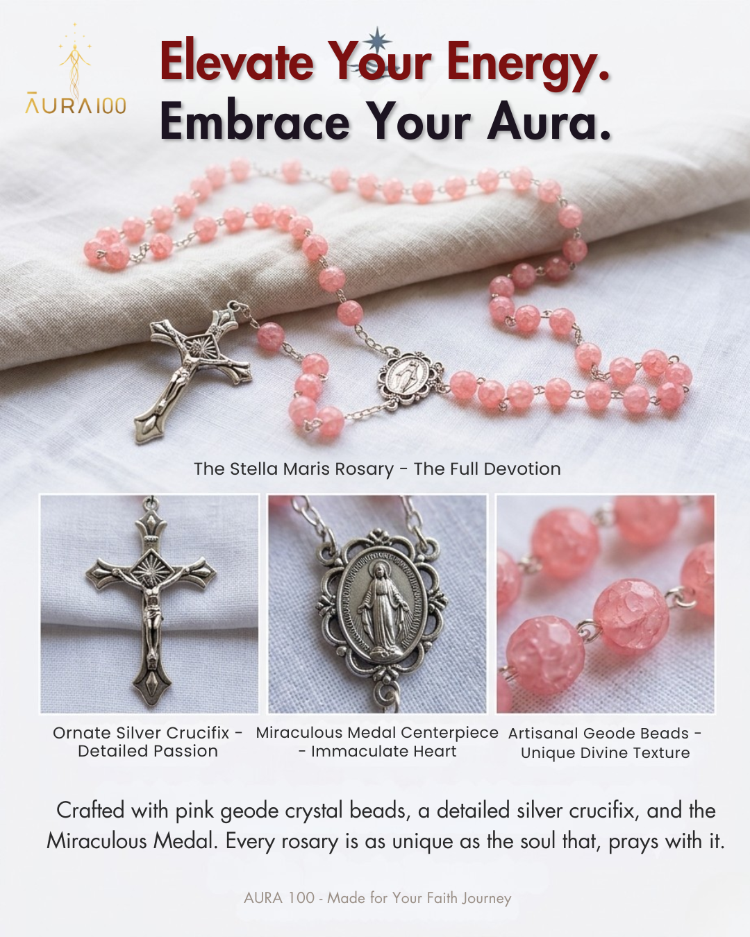 Rose Quartz Pink Crystal Rosary