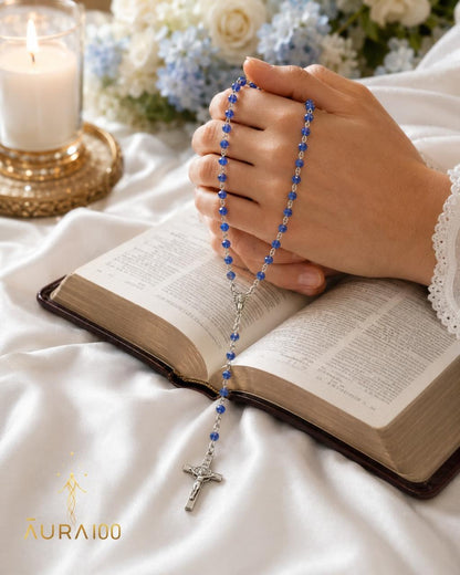 Lapis Blue Faceted Crystal Rosary