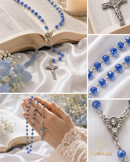 Lapis Blue Faceted Crystal Rosary