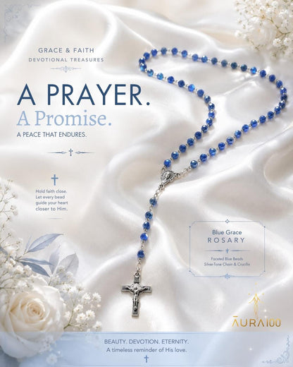Lapis Blue Faceted Crystal Rosary