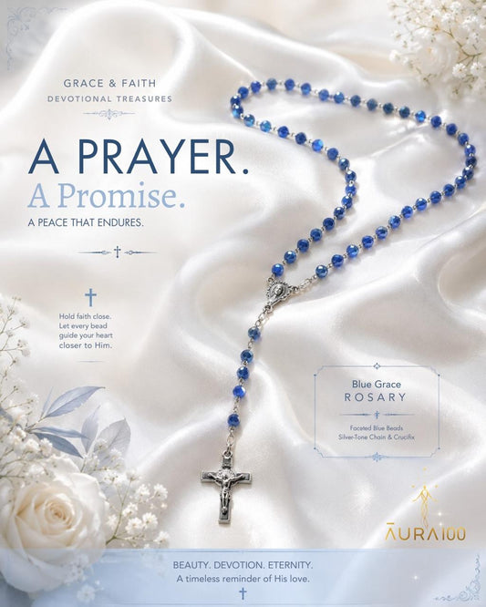 Lapis Blue Faceted Crystal Rosary