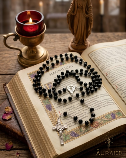 Onyx Black Faceted Crystal Rosary