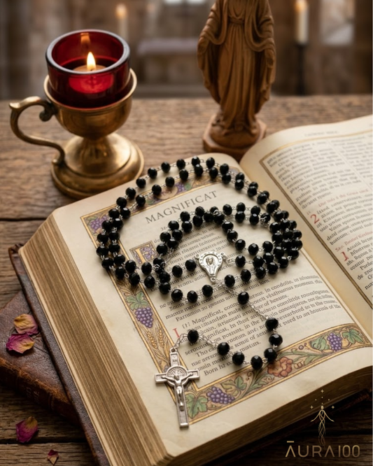 Onyx Black Faceted Crystal Rosary