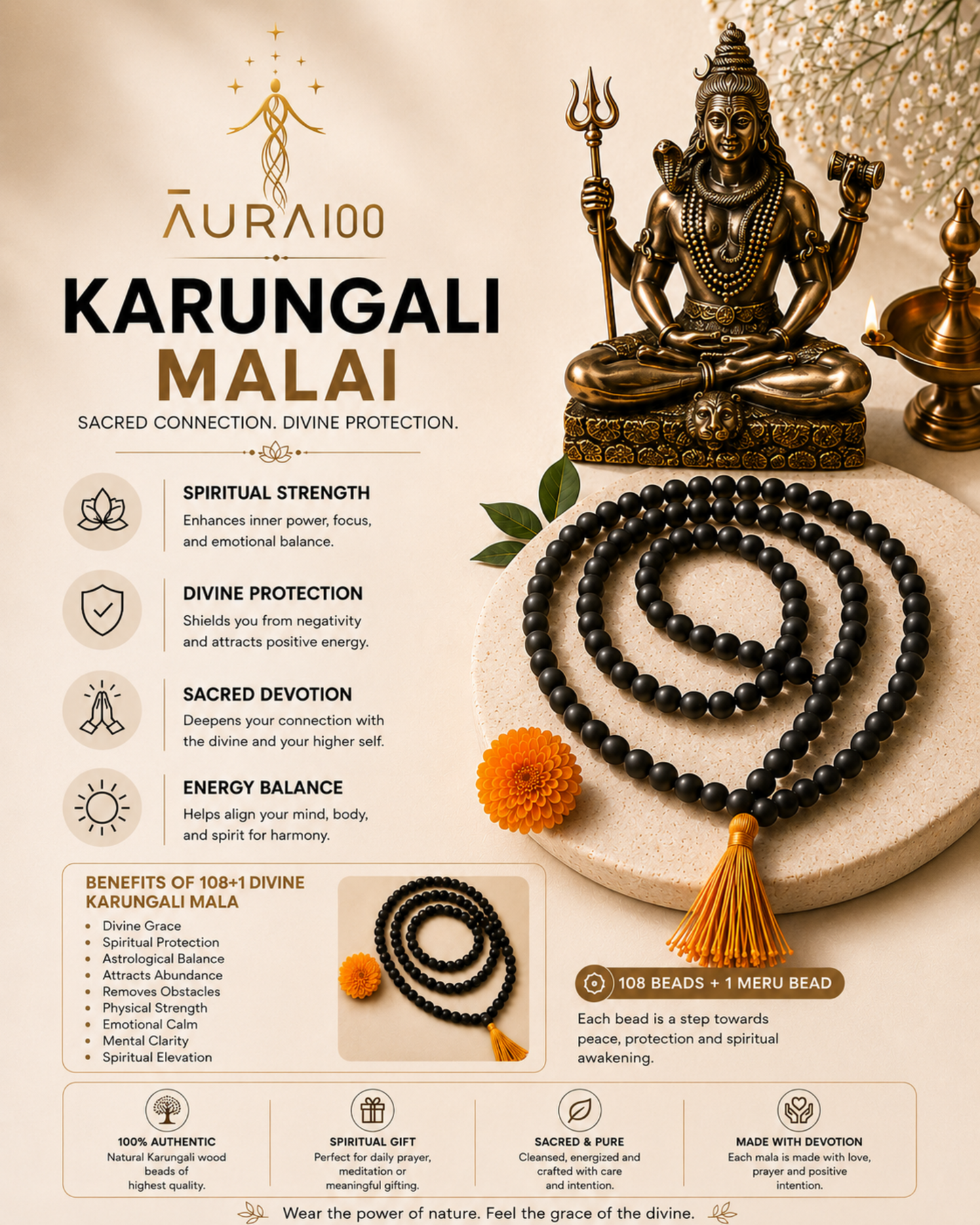 Authentic Ebony Wood Meditation Mala